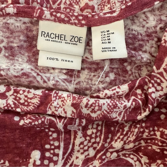 Rachel Zoe 100% linen red and white floral paisley top with drape neck Size M - Picture 7 of 8